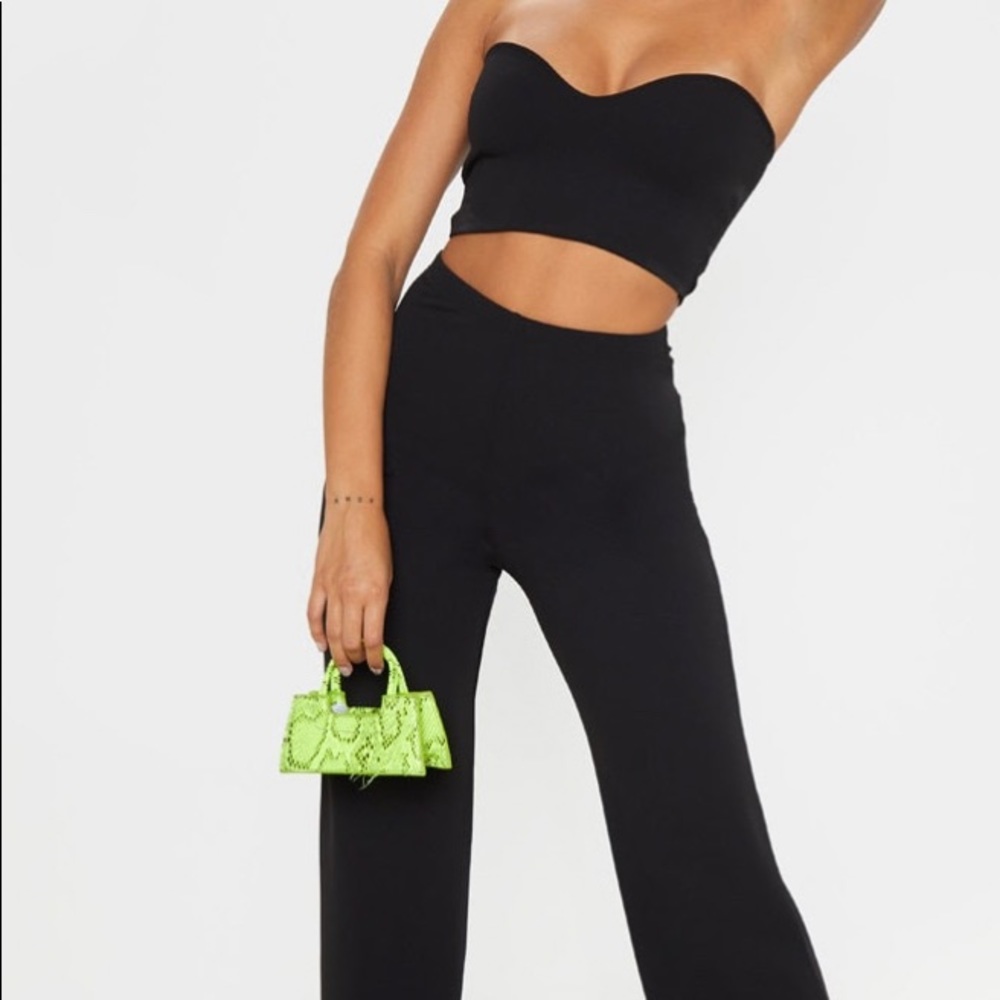 Black high waisted wide leg scuba crop top set